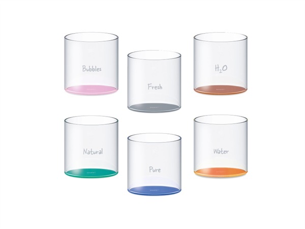 WD LIFESTYLE Set 6 bicchieri in vetro borosilicato con scritta decorativa e fondo colorato, 250 ml