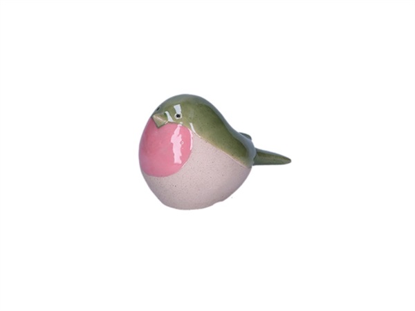 RITUALI DOMESTICI Prezzemolo, uccellino rosa/verde decorazione in stoneware 12,5x7,5xh9 cm