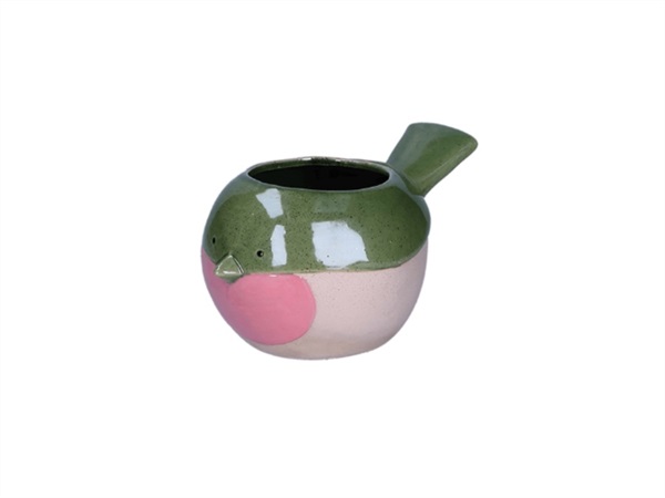 RITUALI DOMESTICI Prezzemolo, uccellino rosa/verde cachepot in stoneware 18,7x13xh10 cm