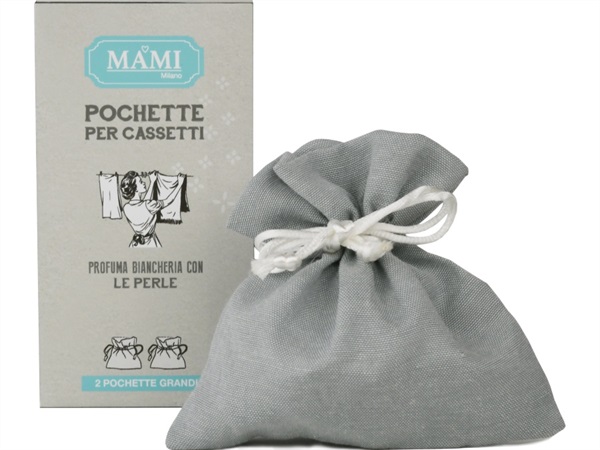 MAMI MILANO Pochette in cotone grigio, grande, per perle profumate 2pz