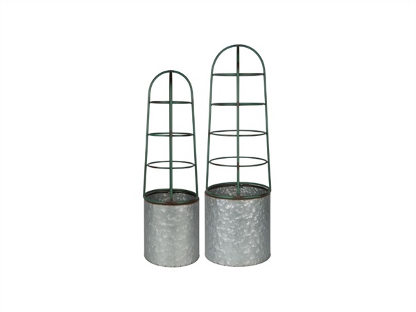 ESSCHERT DESIGN Set porta vaso tondo in metallo con supporto rampicanti verde