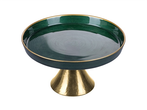 VILLA D'ESTE HOME TIVOLI Madrid, Alzatina verde Ø28xh.12,5 cm in vetro base e bordo oro finitura glossy