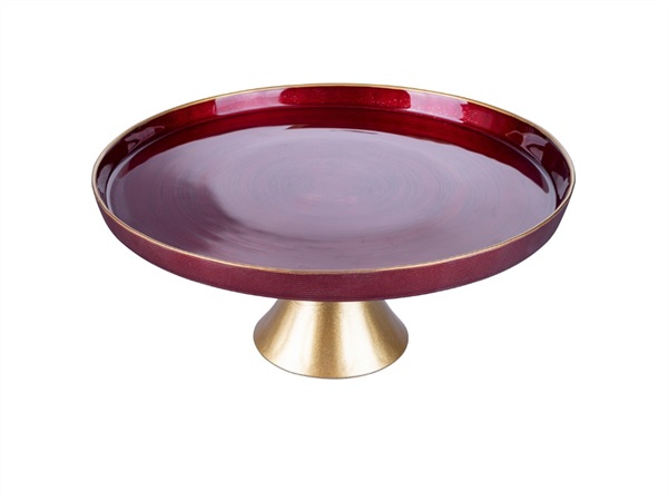 VILLA D'ESTE HOME TIVOLI Madrid, Alzatina rosso Ø28xh.12,5 cm in vetro base e bordo oro finitura glossy