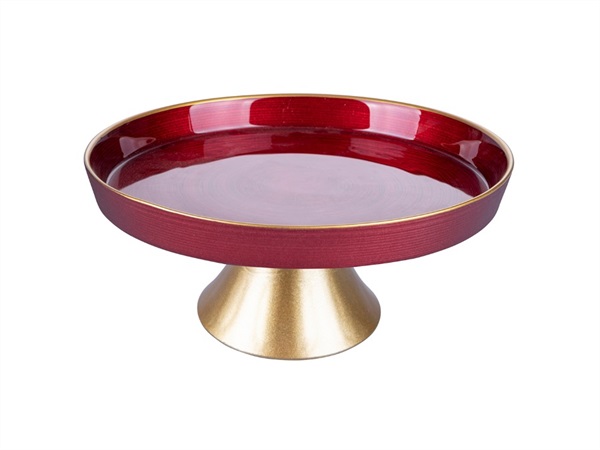 VILLA D'ESTE HOME TIVOLI Madrid, Alzatina rossa Ø21xh.8 cm in vetro base e bordo oro finitura glossy