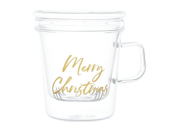 SIMPLE DAY LIVING & LIFESTYLE Mug con Infusore Merry Christmas decoro oro, 400 ml