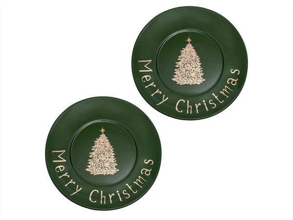 SIMPLE DAY LIVING & LIFESTYLE Set 2 piatti verdi da dessert Merry Christmas, Ø 21 cm