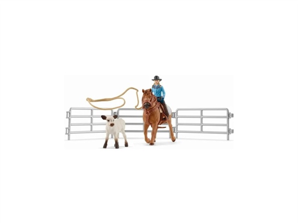 SCHLEICH Cavallo da rodeo con cowgirl e vitello, 42577
