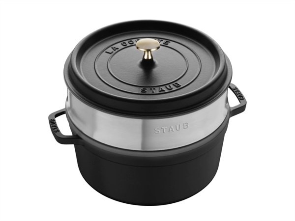 STAUB Cocotte con cestello a vapore nero, ø 24 cm