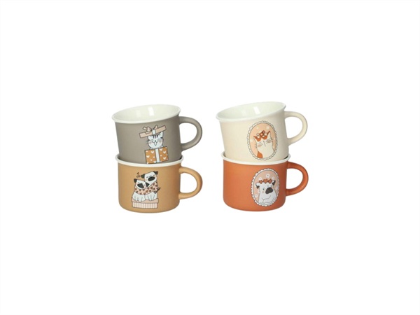 BRANDANI GIFT GROUP S.A.S. Cani e gatti, tazzine caffè, new bone china, 4 pezzi