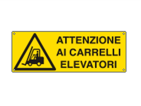 CARTELLI SEGNALATORI Cartello autoadesivo, easyfix, "attenzione ai carrelli elevatori" 35x12,5 cm
