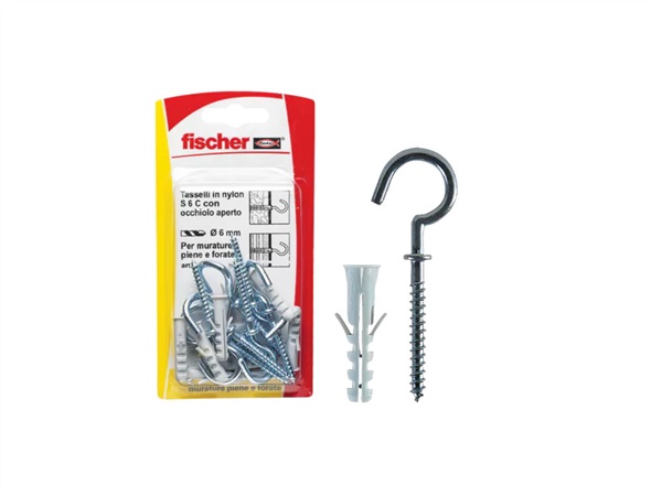 FISCHER Fissaggio in nylon con accessori S C/3 K in blister, Ø foro 6 mm, 8 pz