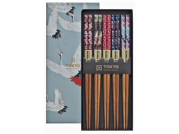 TOKYO DESIGN STUDIO Chopstick, set 5 coppie di bacchette, crane