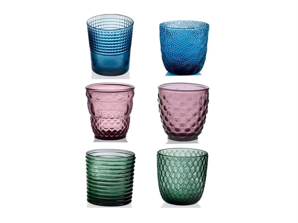 IVV LE COPPIE, SET 6 BICCHIERI ACQUA BLU/AMETISTA/VERDE FORME ASSORTITE