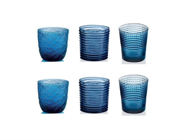 IVV DUE+DUE+DUE, SET 6 BICCHIERI ACQUA BLU RIVIERA FORME ASSORTITE