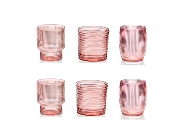 IVV DUE+DUE+DUE, SET 6 BICCHIERI ACQUA ROSA FORME ASSORTITE