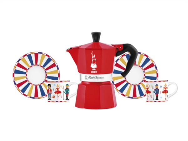 BIALETTI INDUSTRIE Schiaccianoci collection, set moka express 3 tazze + 2 tazzine con piattini