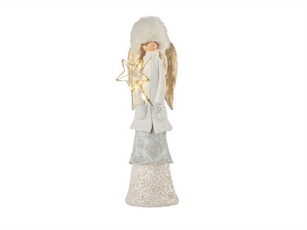 L'OCA NERA Bianco natale, angelo con bacchetta con luce led 10x8,5x30h cm