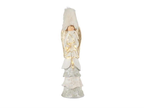 L'OCA NERA Bianco natale, angelo con albero con luce led 9x8x34h cm
