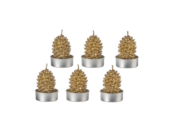 L'OCA NERA Candele di natale, T-light pigna set 6 pezzi 6h cm