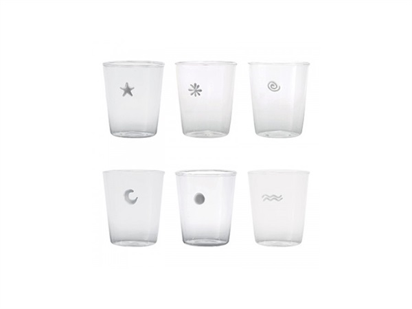 ZAFFERANO S.R.L. Symbols, set 6 bicchieri in vetro borosilicato trasparente
