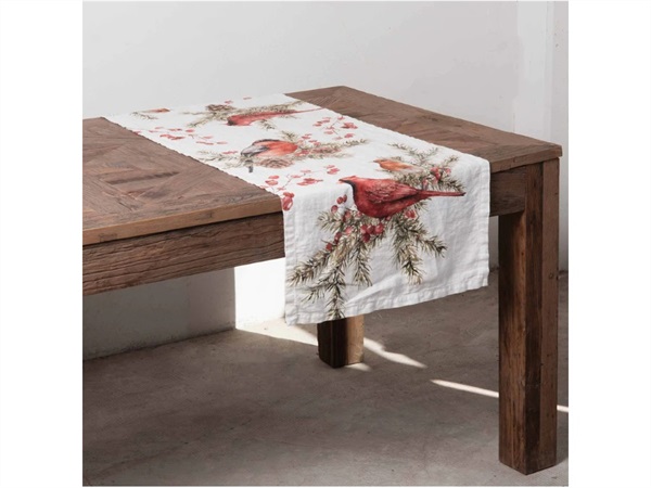 SIMPLE DAY LIVING & LIFESTYLE Runner in lino naturale stampa Winter birds, 50x160 cm