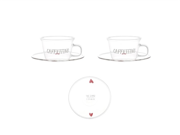 SIMPLE DAY LIVING & LIFESTYLE Set 2 tazzine espresso con piattino Caffettino cuori rossi Ø 7 cm