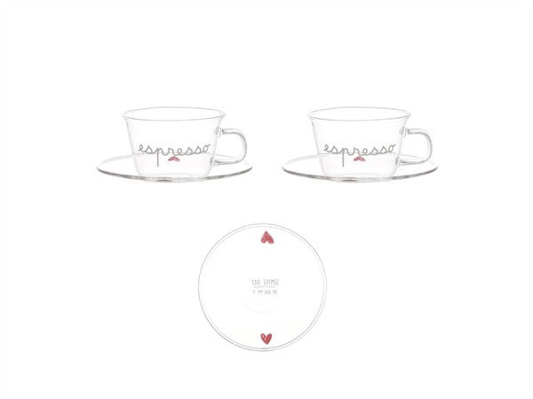 SIMPLE DAY LIVING & LIFESTYLE Set 2 tazzine espresso con piattino Espresso cuori rossi Ø 7 cm