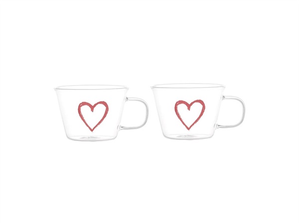 SIMPLE DAY LIVING & LIFESTYLE Set 2 tazze tè o cappuccino Cuore Graffiti Ø 9,8 cm