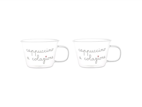 Set 2 tazze tè o cappuccino in vetro borosilicato decoro Cuori