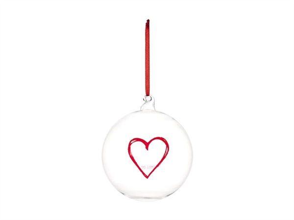 SIMPLE DAY LIVING & LIFESTYLE Pallina in vetro Cuore Graffiti rosso, Ø15 cm