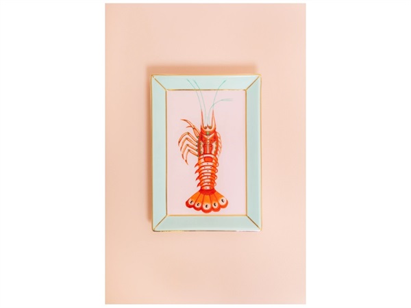 YVONNE ELLEN LONDON Lobster, vassoio rettangolare in porcellana 17,5x12 cm