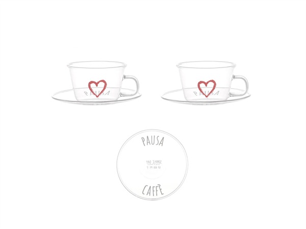 SIMPLE DAY LIVING & LIFESTYLE Set 2 tazzine espresso con piattino Pausa Caffè cuore rosso