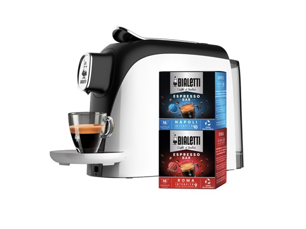 BIALETTI INDUSTRIE Macchina da Caffè Espresso Mignon bianca con 2 box di capsule