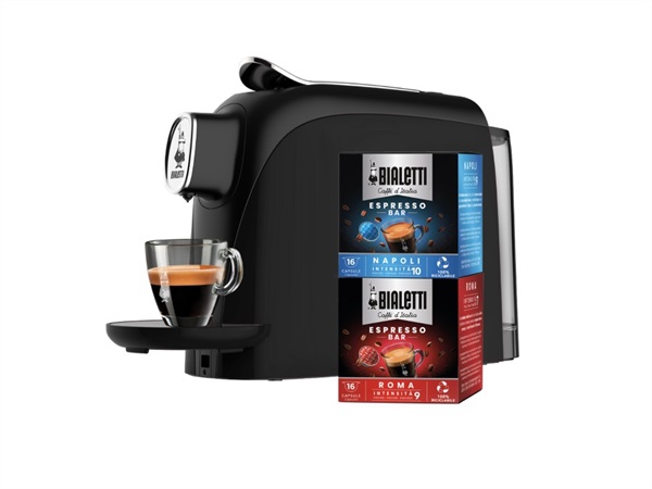 BIALETTI INDUSTRIE Macchina da Caffè Espresso Mignon nera con 2 box di capsule