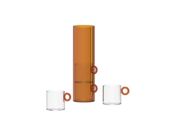WD LIFESTYLE Set 4 tazze in vetro borosilicato con supporto ambra