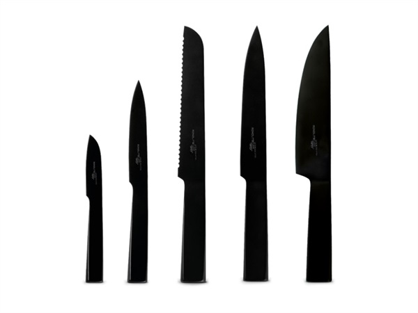 WD LIFESTYLE Set 5 coltelli forgiati in acciaio inox con logo MONOLITE impresso nella lama, nero