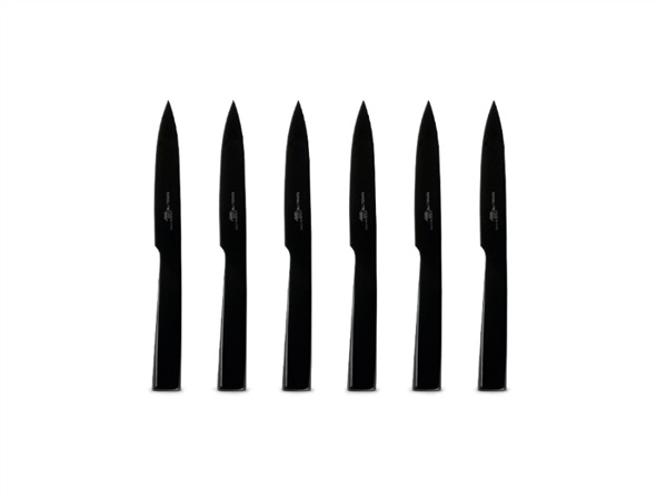WD LIFESTYLE Set 6 coltelli bistecca forgiati in acciaio inox con logo MONOLITE impresso nella lama, nero