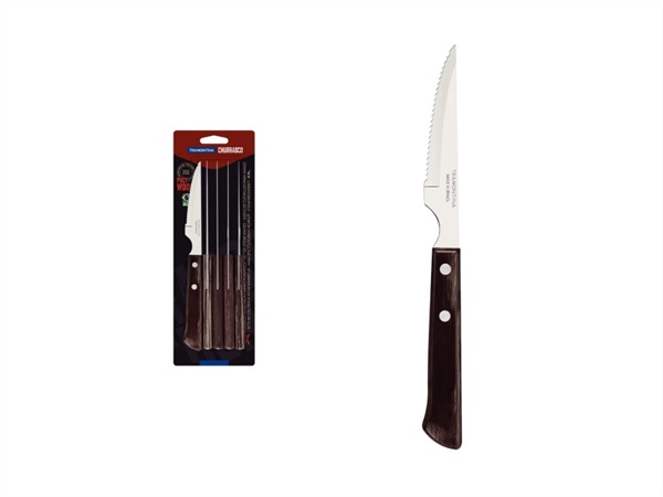 TRAMONTINA Polywood Marrone, Set 6 coltelli con lame in acciaio inox e manici in legno trattato