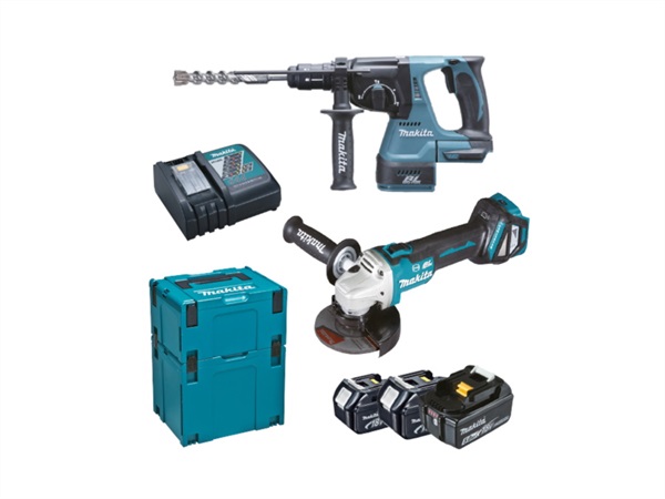 MAKITA Kit tassellatore, smerigliatrice angolare, 3 batterie e caricabatterie