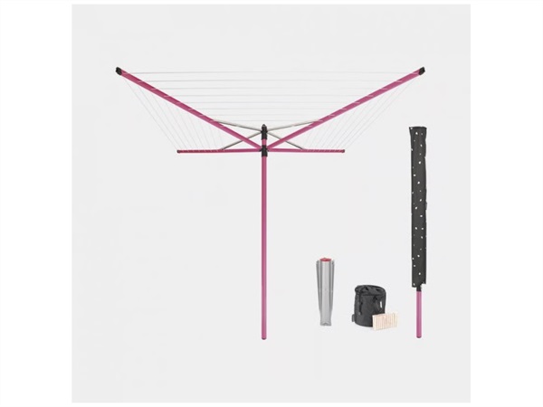 BRABANTIA Lift-o-matic, stendibiancheria a ombrello con picchetto e accessori, 50 m, spring pink