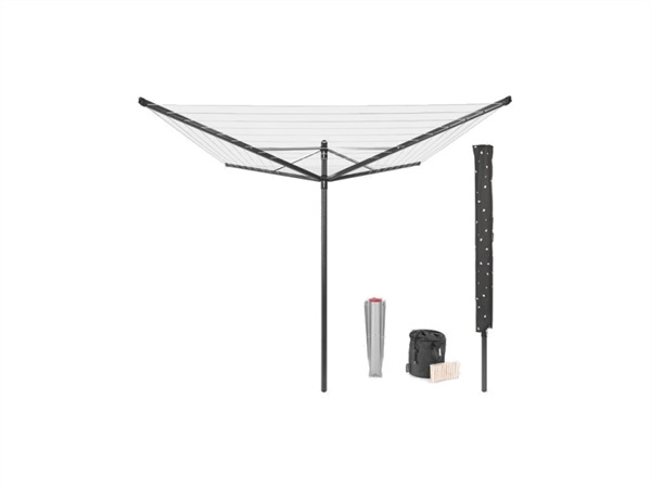 BRABANTIA Lift-o-matic, stendibiancheria a ombrello con picchetto e accessori, 50 m, antracite