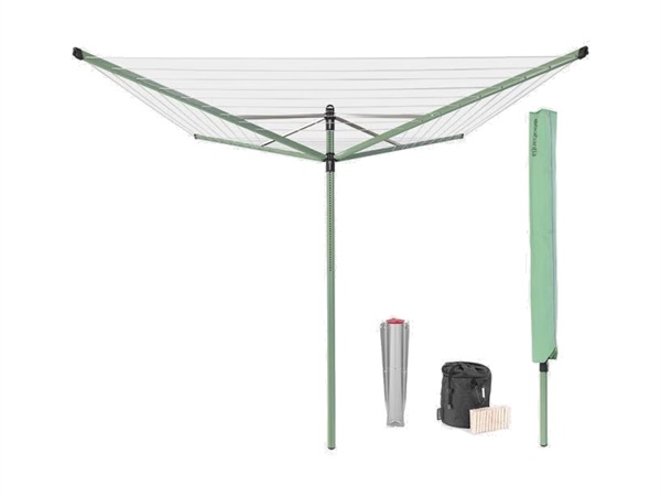 BRABANTIA Lift-o-matic, stendibiancheria a ombrello con picchetto e accessori, 50 m, leaf green