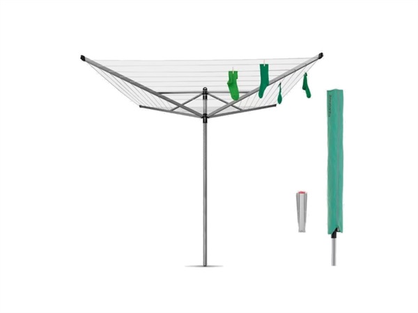 BRABANTIA Lift-o-matic, stendibiancheria a ombrello con picchetto e custodia, 60 m, metallic grey