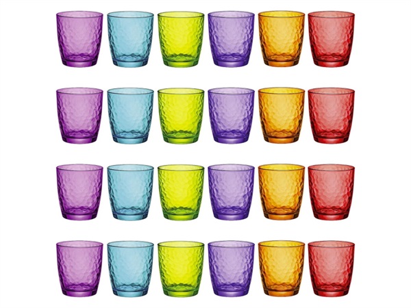 BORMIOLI LUIGI Palatina, confezione 24 bicchieri acqua, 32 cl, colori assortiti