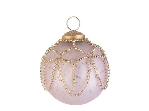BIZZOTTO Sfera in vetro chain oro-rosa chiaro opaco, Ø8 cm