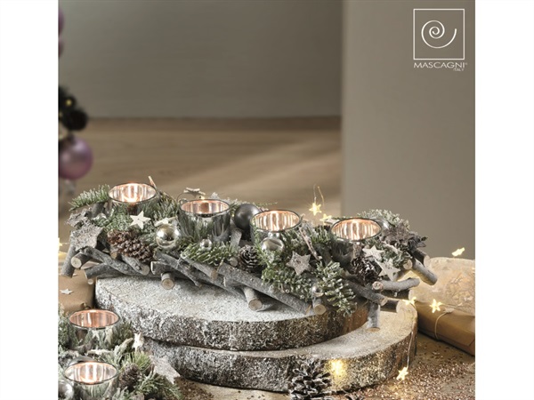 MASCAGNI Portacandela multiplo rovere con t-lights led, Mascagni