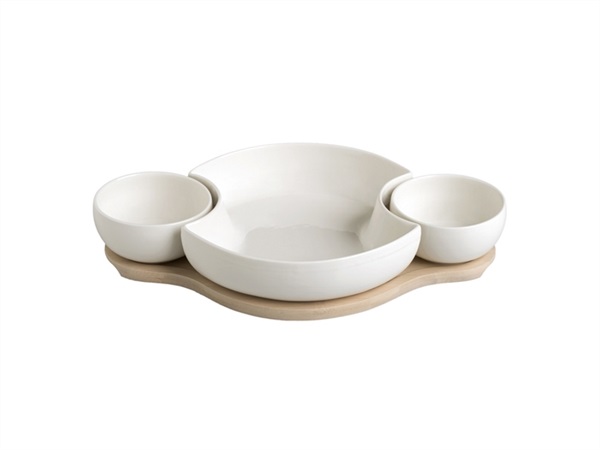 BRANDANI GIFT GROUP S.A.S. ANTIPASTIERA CLOWN IN PORCELLANA BIANCA CON SUPPORTO IN BAMBOO NATURALE BRANDANI
