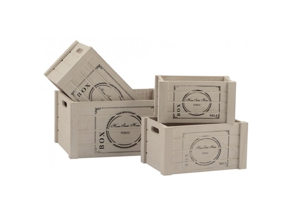 DISRAELI HOME DECOR Contenitore in legno bianco con scritte nere, stile Shabby Chic