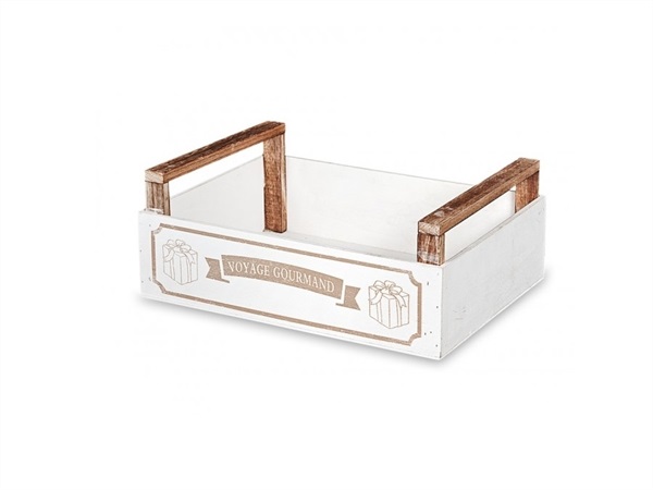 DISRAELI HOME DECOR Cassetta in legno "Gourmand" bianca, 38X29Xh7,5/11 cm