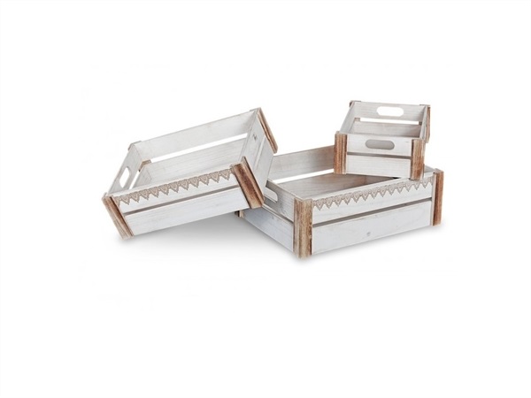DISRAELI HOME DECOR Cassetta in legno Bianca con decoro Pizzo Marrone